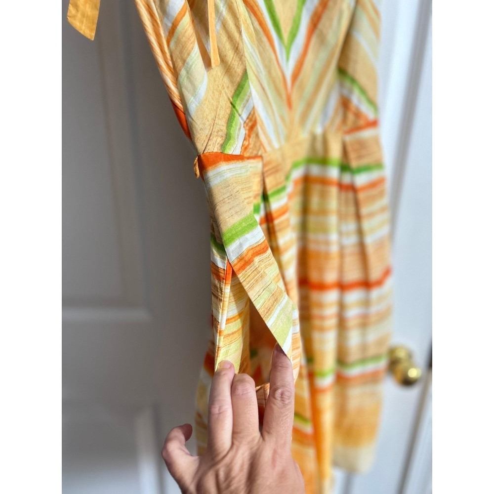 Kasper A-Line Dress Womens Size 4 Orange Striped Summer Brunch Sleeveless Bow - Picture 4 of 13